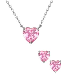 Set Romantic din Argint cu Inimioare Roz