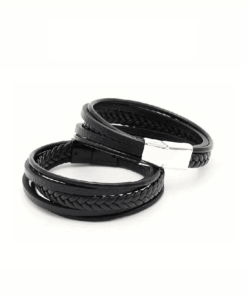 Set Brățari Casual Multistrat din Piele Ecologică, negru