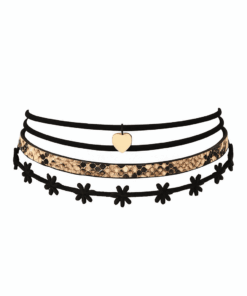 Choker Multistrat 4 în 1, Inimioară aranyie, Imprimeu Snake Floricele Catifea