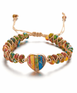 Karkötő Energetikus kézzel készített dupla szív Csakra, természetes kő, állítható, Diora, többszínű