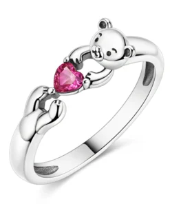 Gyűrű argint fashion Bear Szeretet, inimă roșie