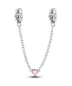 Charm lanț siguranță és inimă roz