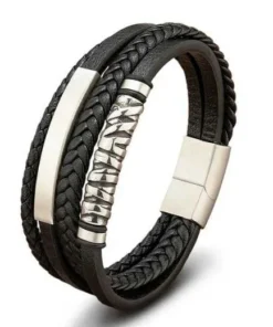 Karkötő Viking din Piele és Oțel Inoxidabil pentru Bărbați, stil modern, negru