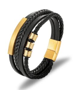 Karkötő Viking din Piele & Oțel Inoxidabil, szín fekete arany színű