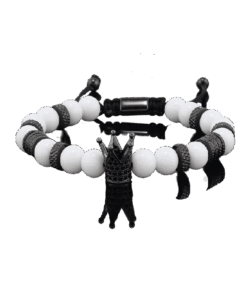 Karkötő Bărbătească Mărgele din Piatră Naturală & Charm Coroană, szín fehér fekete