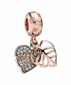 Charm kompatibilis Pandora karkötővel, modell Csillogó Levelek, ezüstből, szín rozéarany