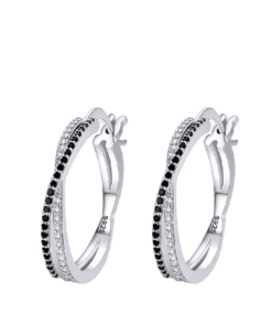 Női fülbevaló, cirkónia kövekkel, szín ezüstszínű/fekete