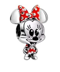Talizmán Minnie egér, ezüstszínű/piros, kompatibilis Pandora karkötővel