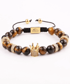 Karkötő Bărbătească Mărgele din Piatră Naturală & Charm Coroană, szín fekete